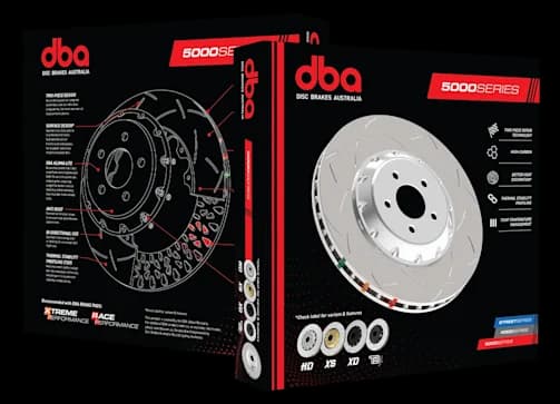 DBA 5000 Series zweiteilige Verpackung mit Produktbox mit technischem Diagramm und Scheibe mit Aluminiumtopf